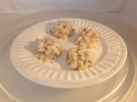 Dollops of matzah meal mix on a plate
